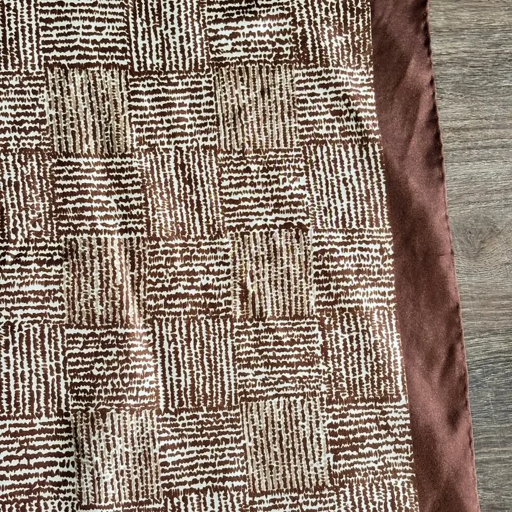 Vintage Bill Blass Silk Scarf Brown White Check Pattern 28” Square Designer